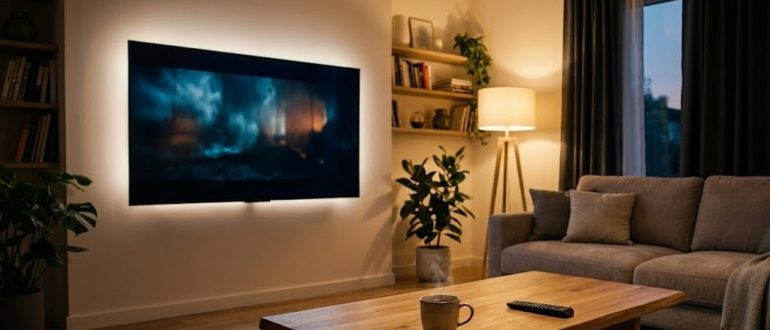 Телевизор в уютной гостиной для просмотра сериалов через стриминг