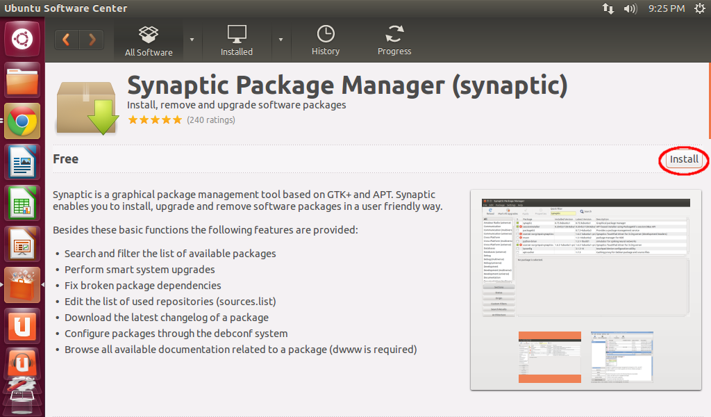 Альтернативой Ubuntu Software Center является менеджер пакетов Synaptic  Synaptic Package Manager обладает преимуществами по сравнению с Центром